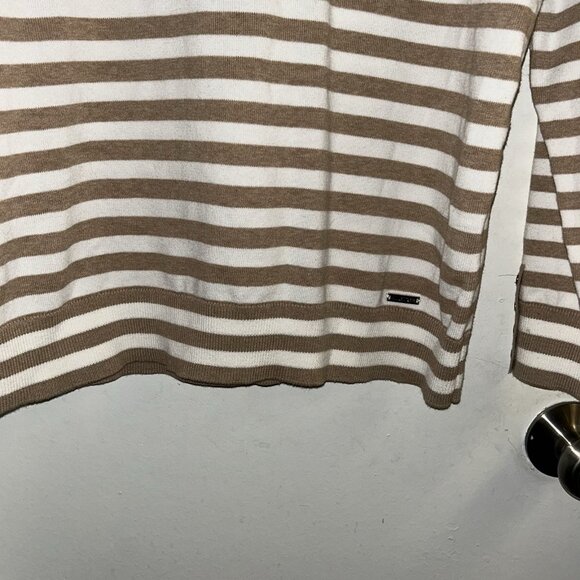 Tommy Hilfiger Tan Striped Long Sleeve Turtleneck Preppy Sweater Size Large - Picture 4 of 10